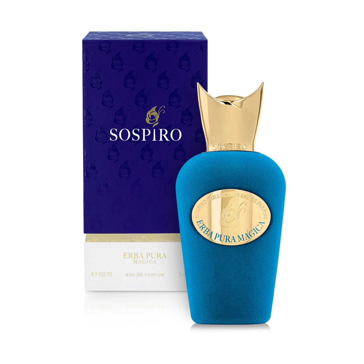 Parfum avec un flacon en velour bleu de la marque sospiro